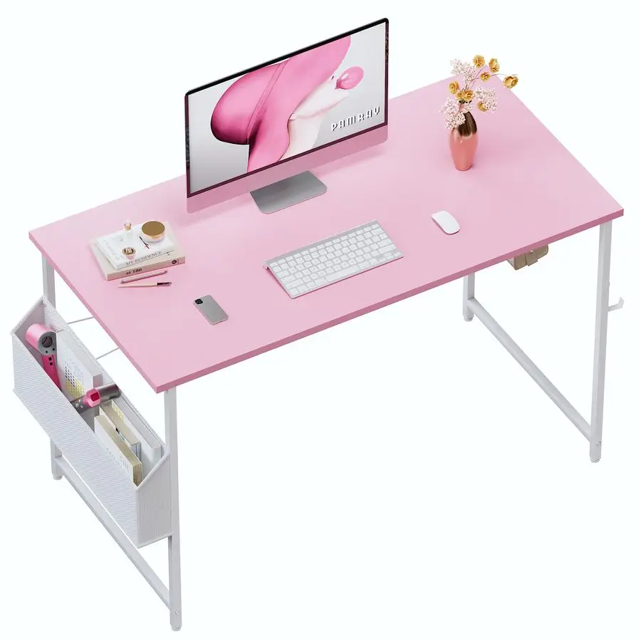 

47 Inch Computer Desk for Small Spaces with Storage Bag, Home Office Work Desk with Headphone Hook, Small Office Desk Study Writ