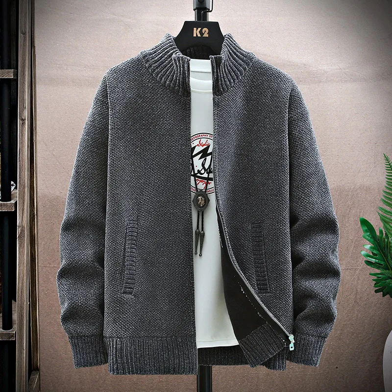

Men's Premium Fleece-Lined Knit Jacket - Versatile Stand Collar Design (All-Season Layering Essential)