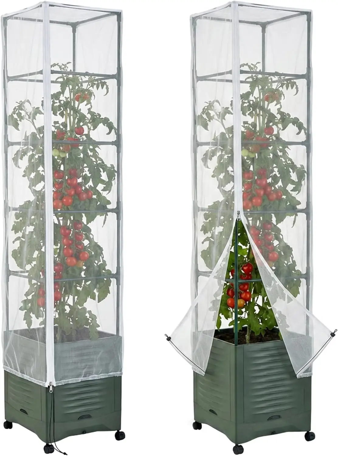 

2 Pack Garden Bird Netting for Square Tomato Cage, 78.7"x21.6" Insect Barrier with Zipper & Drawstring