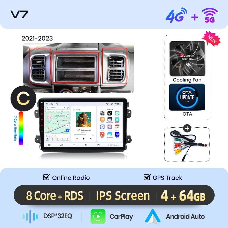 Junsun draadloze CarPlay Android Auto autoradio voor Fiat Ducato / Peugeot Boxer / Citroen Jumper (X250) 2006-2014 met ingebouwde koelventilator, Android GPS navigatie, multimediaspeler, WiFi, DSP,