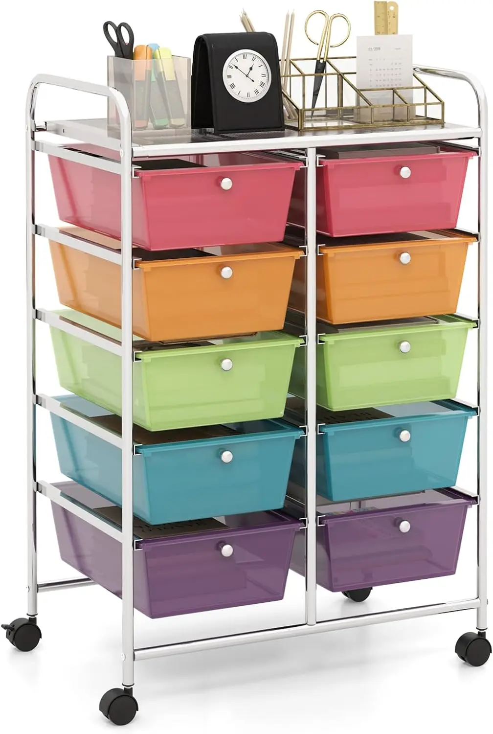 

10-Drawer Rolling Storage Cart, Storage Organizer Cart with Lockable Wheels, Beauty Salon Movable Utility Cart for School