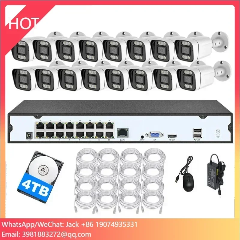 25fps 4K Digital 16channels Security IP 8MP Color Night Vision Outdoor POE Camera POE NVR CCTV System With SeeEasy App