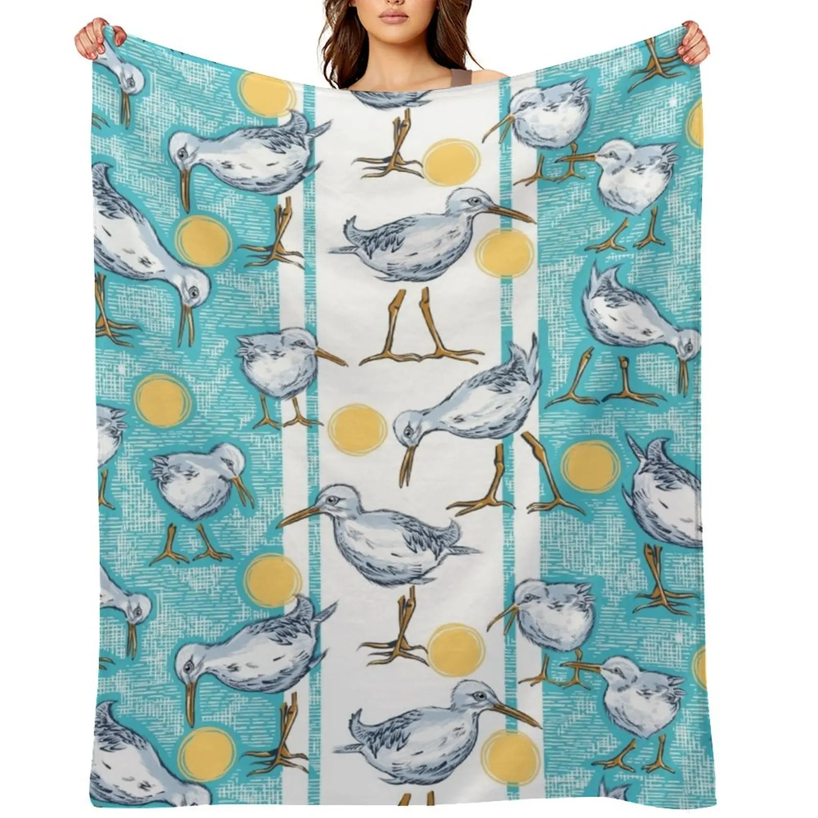 

Sunny Sandpipers Pattern | Beach Blue w/ Stripes Throw Blanket Travel Beach Thermals For Travel Sofa Blankets