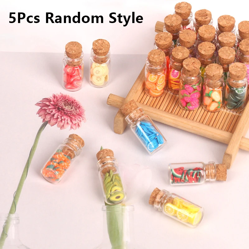 5Pcs 1:12 Dollhouse Miniature Fruit Assorted Glass Cans Dried Fruit Candy Jar Kids Pretend Play Toy Doll House Accessories