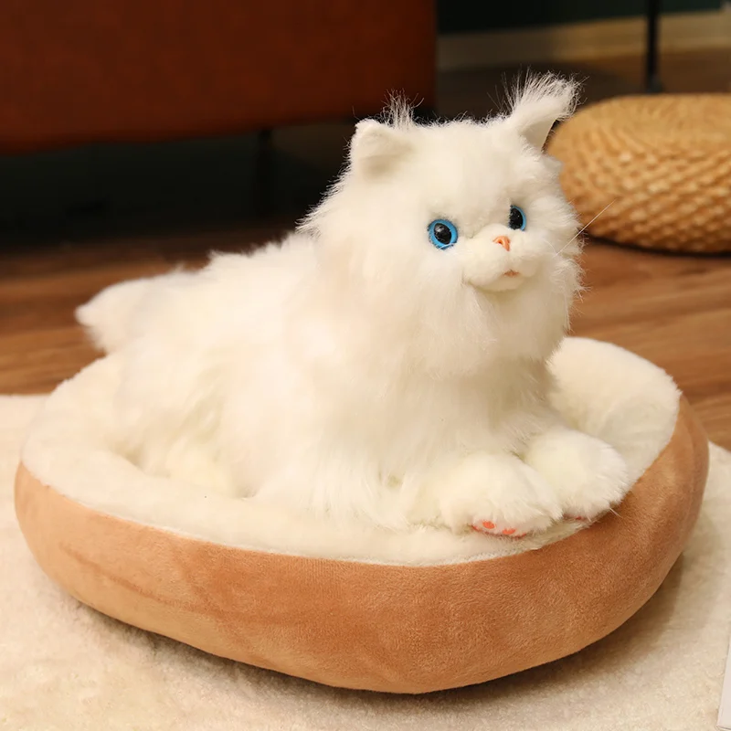 Realistic Persian Cat Plush Toy White Fluffy Fur With Blue Eyes And Pink Nose Soft Stuffed Feline Adorable Sweet Accent