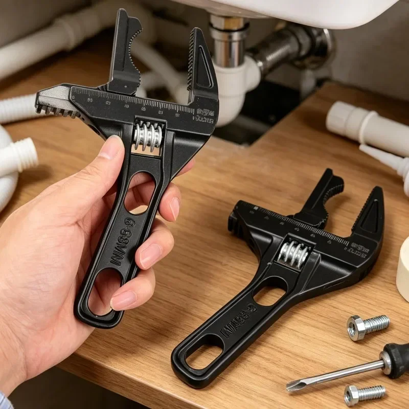 Multifunctional Bathroom Wrench High Carbon Steel Short Handle Wrench Large Opening Faucet Sink Water Heating Installation Tool