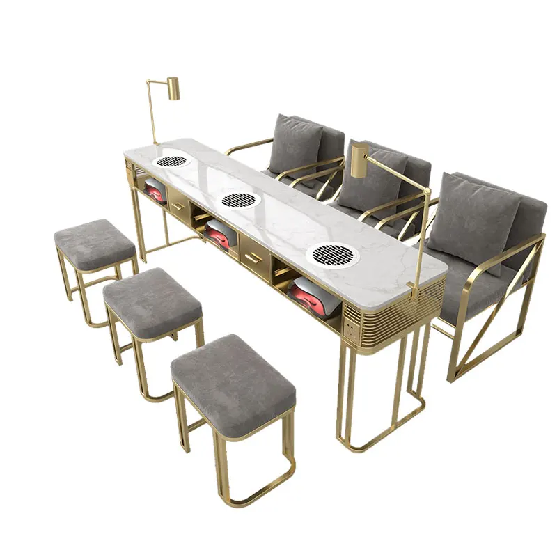 New Smart Vacuum Cleaner Manicure Table And Chairs Set Single Double Triple Multifunctional Manicure Table Marble Desktop TYMT