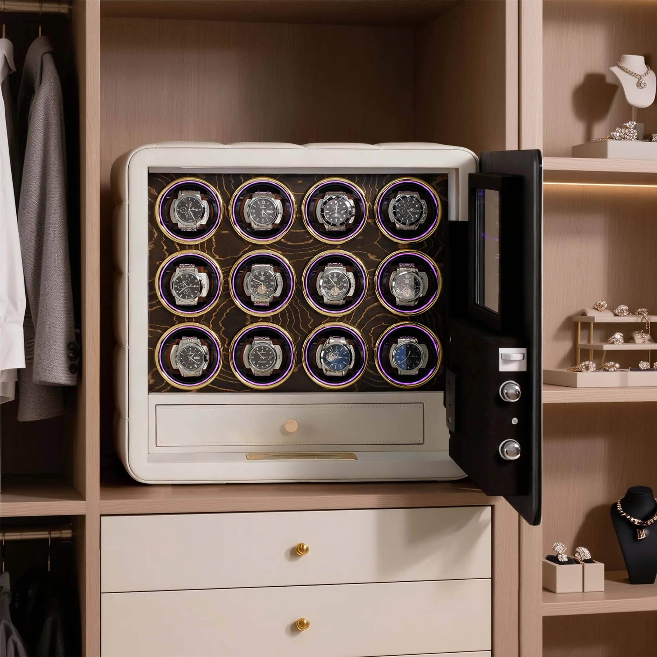 Luxury 12-Slot Automatic Watch Winder Safe High-Security Case for Large Collections
