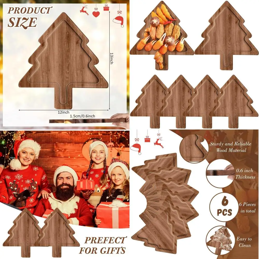 

12 Acacia Wood Christmas Appetizer Platter with 6 Pieces, Perfect for Snacks, Desserts, and Kitchen Gifts