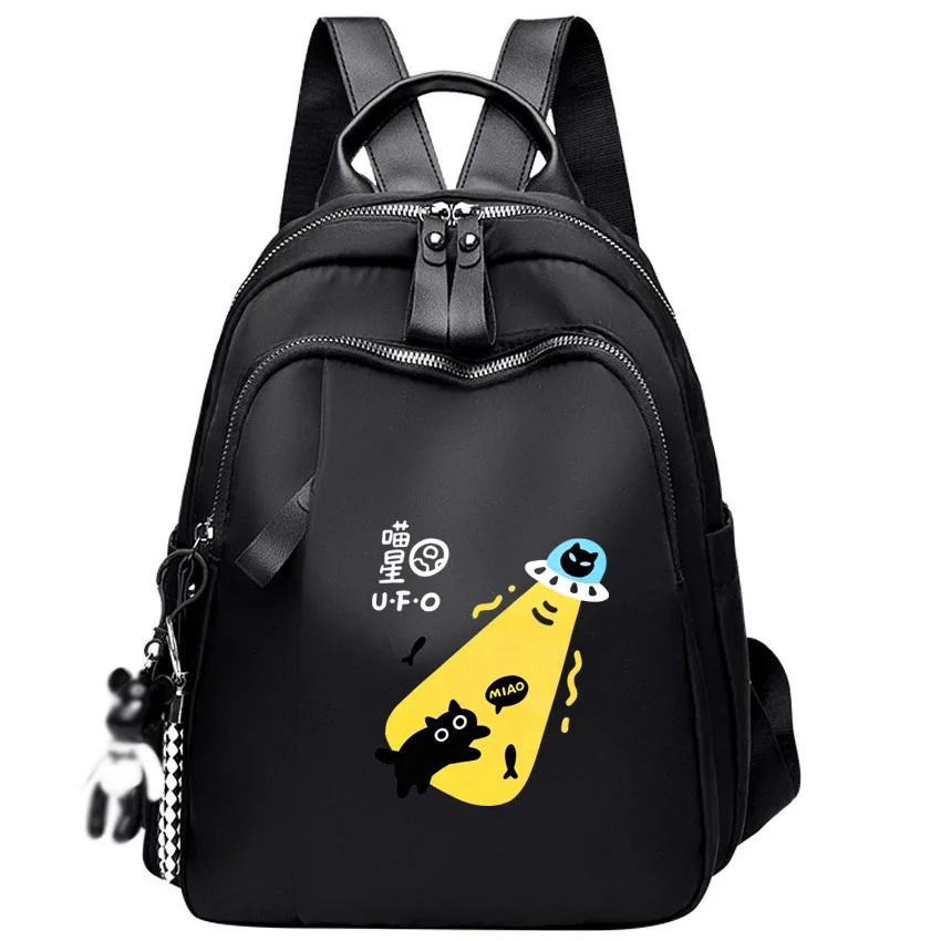 

Женский многофункциональный рюкзак с принтом Cat U F O, модный рюкзак для девочек, оксфордский рюкзак для путешествий, милый рюкзак, сумка через плечо, черный, для девочек