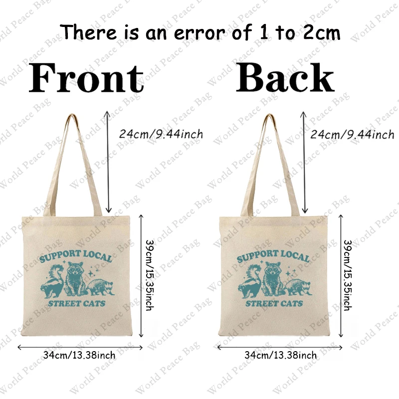 1pc Support Your Local Street Cats patternTote Bag Canvas Shoulder Bag For Travel Daily Commute Women\'s Reusable Shopping Bag