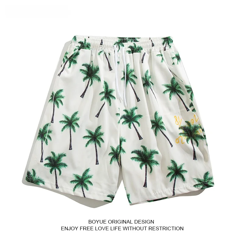 

Boyue Summer Beach nut Tree Print Men's Loose Casual Pants Dstring Five-Quarter Length Spwear Trendy Beachwear