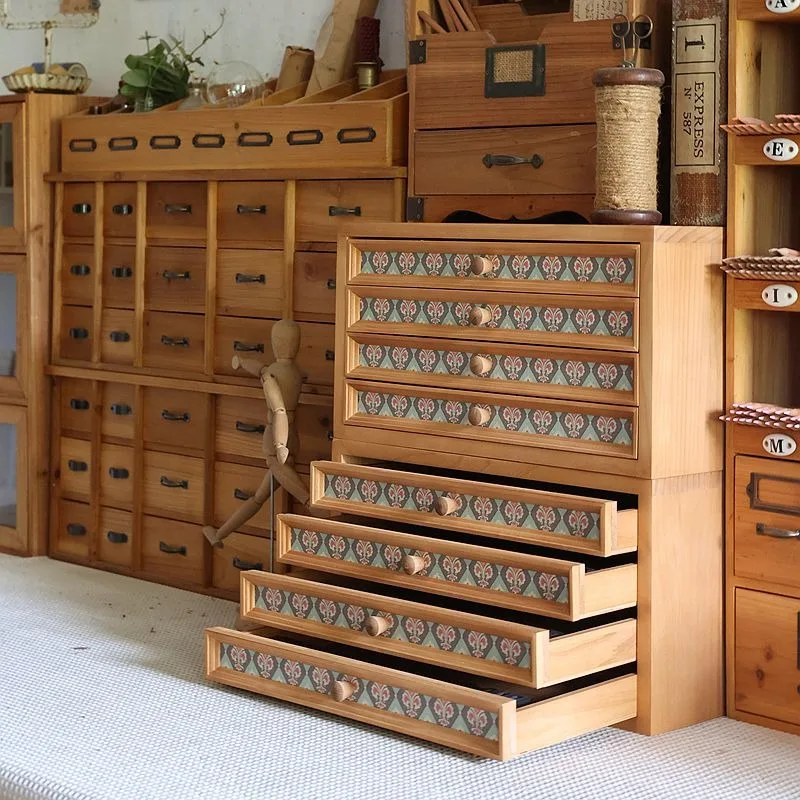 Wooden desktop A4 paper hand account seal storage box multi-layer classification drawer storage cabinet