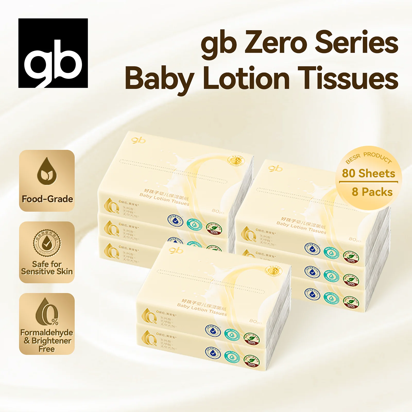 Babylotion gezichtsdoekjes, zacht en reisformaat, hypoallergeen voor de gevoelige huid en baby, hydraterend en schoon zacht