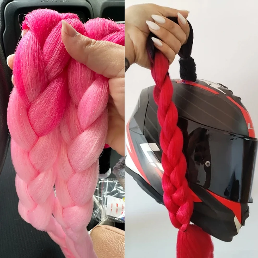 2pcs/pair Motorcycle Helmet Decoration Woman Braids Wig For Motorbike Helmets Multicolor Twist Dual Pigtail Ponytail With Sucker