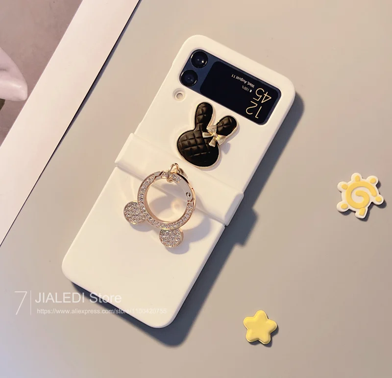 Cute Rabbit Rhinestone Ring Hinge Phone case For Samsung Galaxy Z Flip 3 4 5 6 7 flip6 zflip7 7FE Cover