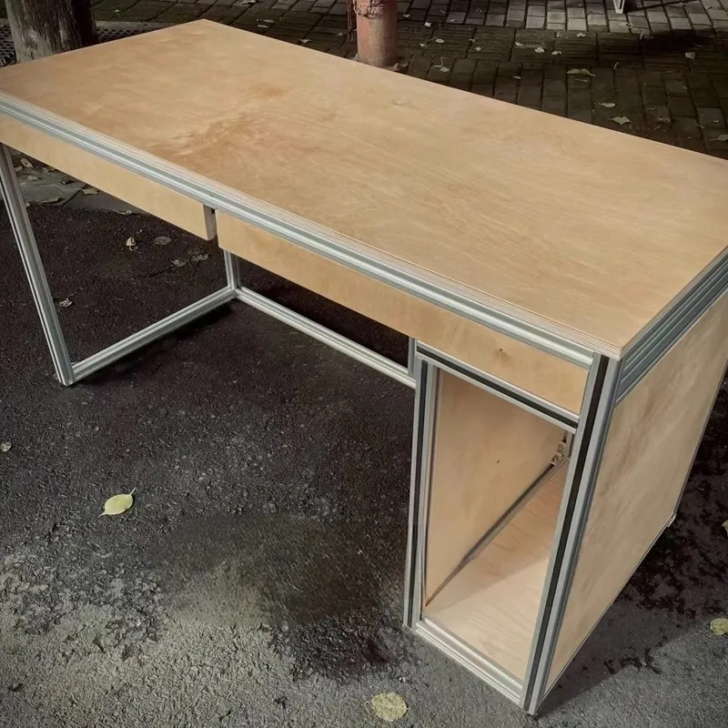 Long Modern Desk Home Work Writing Bedroom Aluminum Profile Computer Solid Wood Student