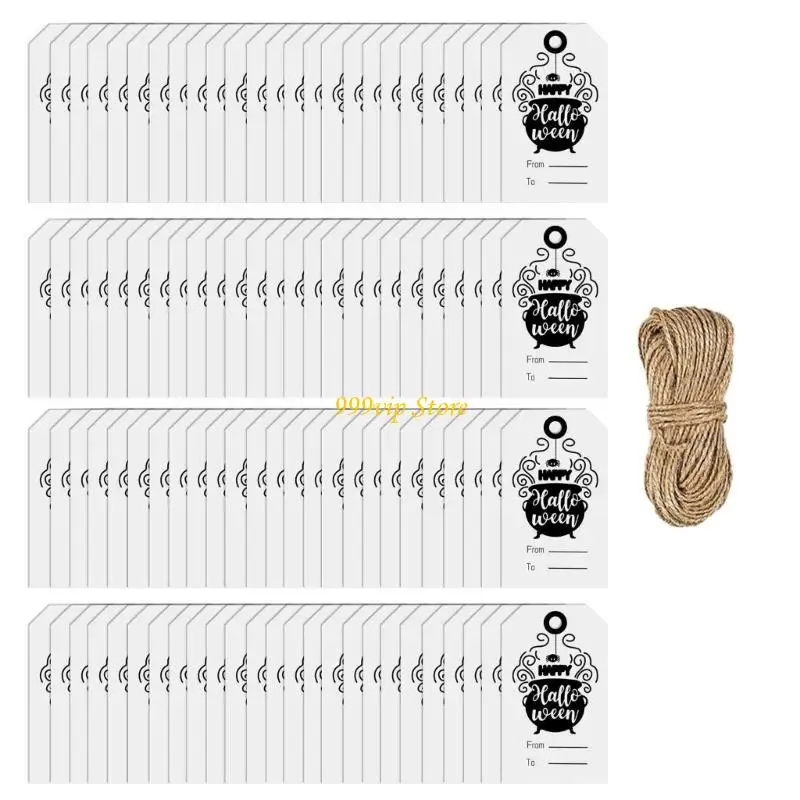 C90C 100PCS Halloween Hanging Labels, 2x1.2inch Writable for Present Case Candy Bag