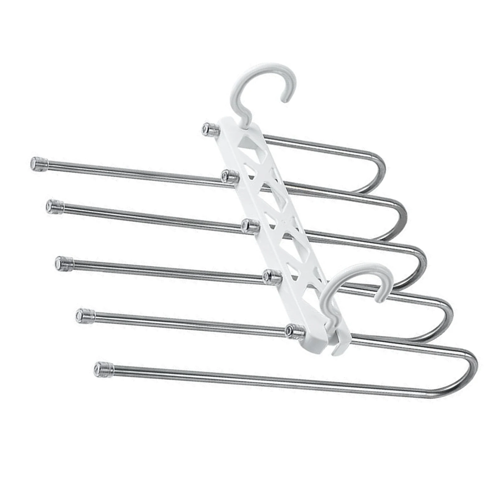 5-layer Household Pull-out Pants Rack 2 Hooks Space-Saving Trouser Rack for Bedroom Houseroom Laundry Room