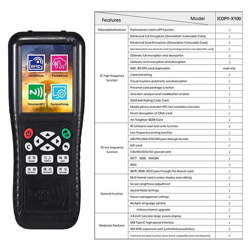 RFID ID Duplicator Copier Decode Function Smart Card Key Machine RFID NFC Copier ID Reader Burner T557 125Khz H-ID Card