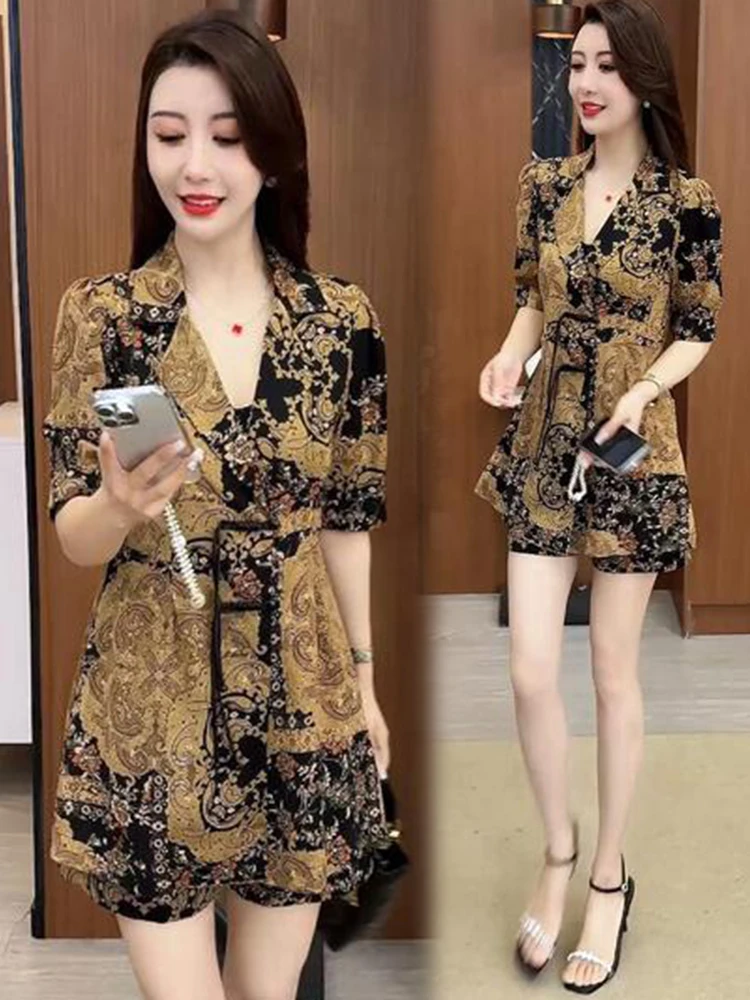 Ele Chinese Sle-Conjunto de ort Sve orts para mujer, traje de dos piezas con sensación de alta gama, novedad de verano