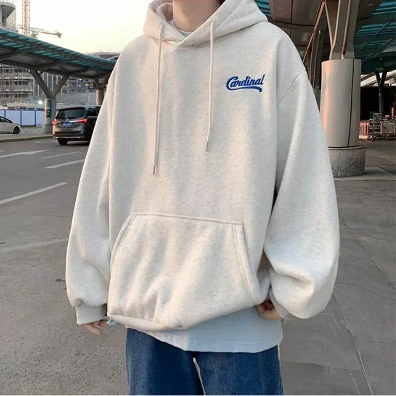 Korean Casual Style Men Hoodies Autumn Winter Harajuku Letter Print Pullover Hip Hop Hooded Fashion Sweatshirts Streetwear