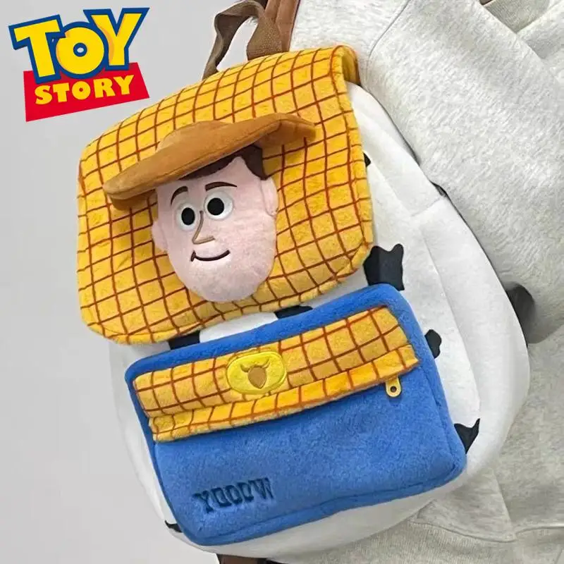 Disney Toystory Anime Woody Children Backpack School Bag Comfortable Cute Large Capacity Plush Denim Plaid Backpack Travel Bag