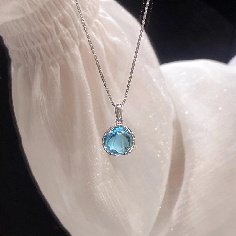 Kiss Jewelry 2024 Elegant Transparent Blue Rhinestone INS Pendant Necklace Collar for Women Korean Fashion Sweet Ball Necklace