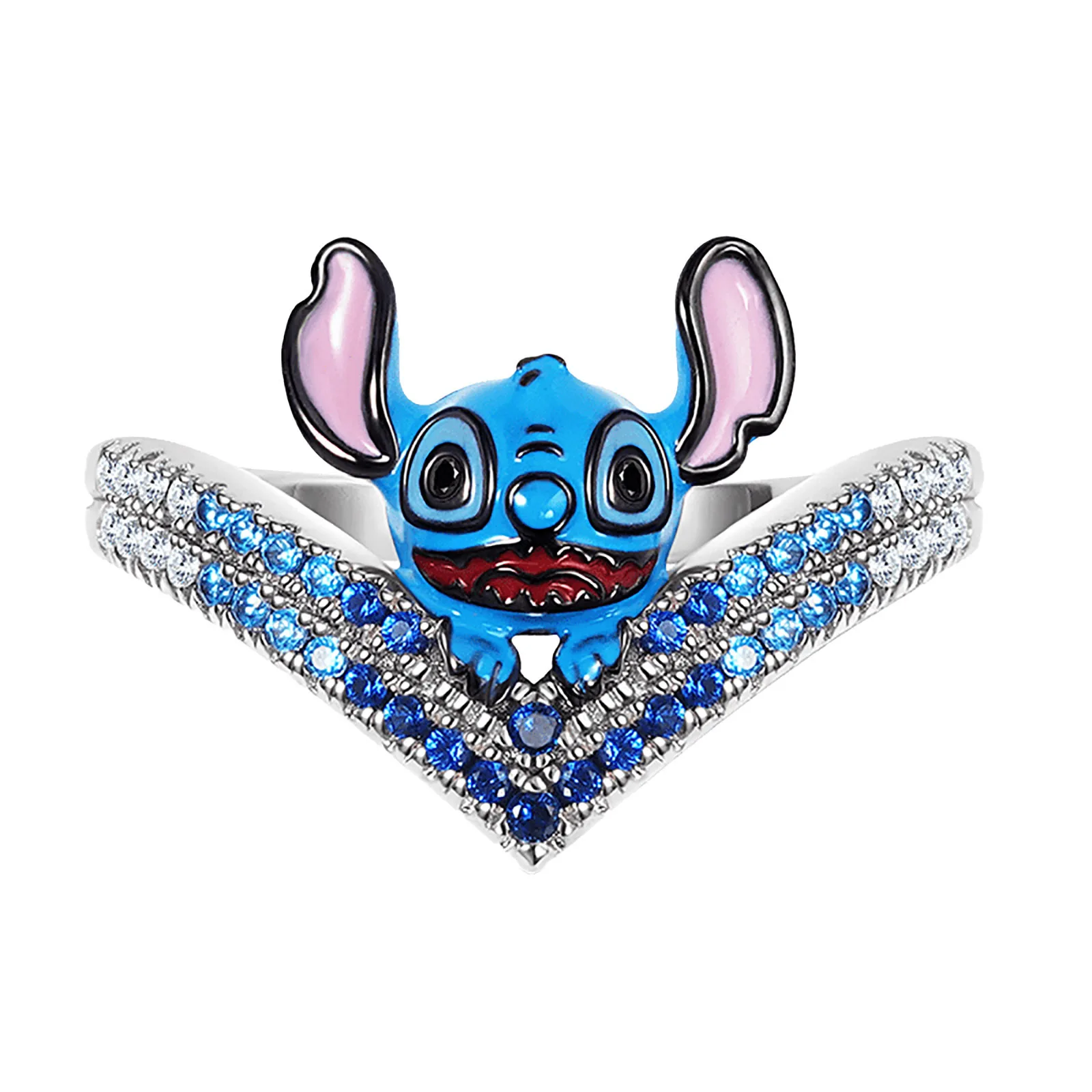 Disney Cartoon Lilo & Stitch Ring Anime Figure Stitch Angel Scrump Metal Alloy Couple Finger Ring Zircon Ring Jewelry Gift