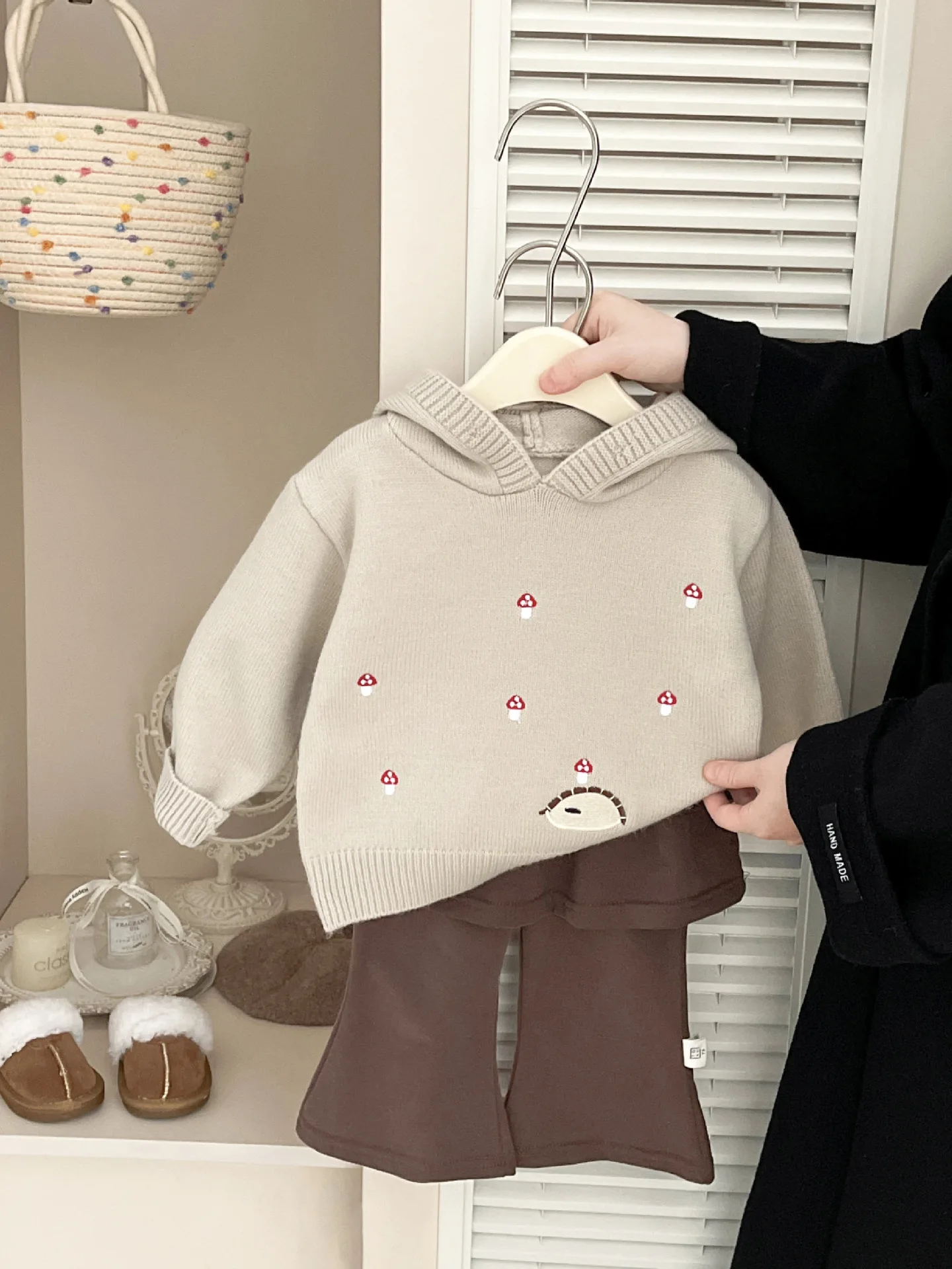 Girls' Knitted Sweater Embroidered Hat Thiened Hooded Overhead Warmth Autumn Winter New Arrival Children's Faionable Clot...