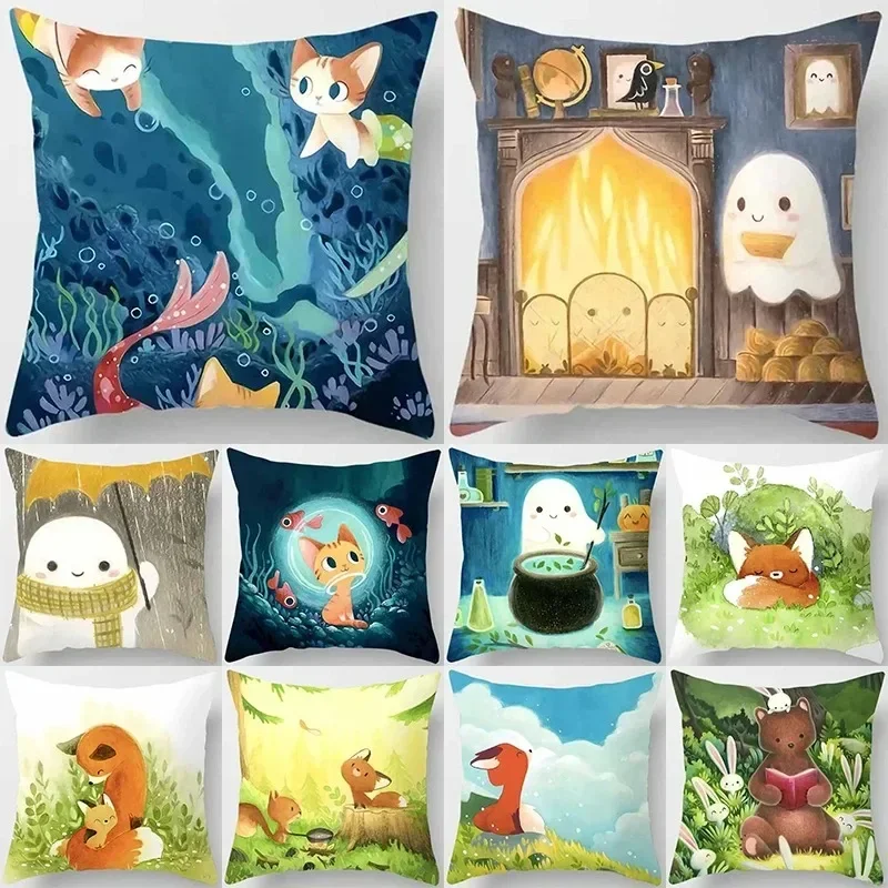 Fairy Tale World  Pillowcase Car Ornaments Office Living Room Sofa Home Pillowcase40x40cm 16x16Inch ，45x45cm 18x18Inch