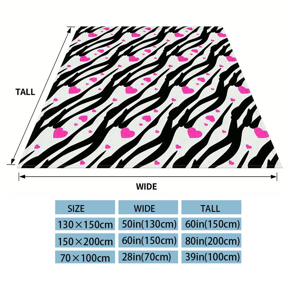 Zebra Pink Hearts Winter And Summer Dual-Use Comfortable Flannel Blanket, Soft And Sticky Sofa Cover Blanket, Exquisite Gift