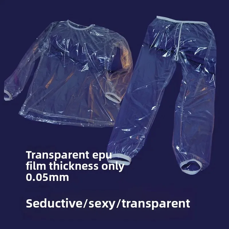 Set di biancheria da notte sexy trasparente, pullover a maniche lunghe ultra sottile, in plastica impermeabile, morbido, leggero, comodo per dormire e rilassarsi.
