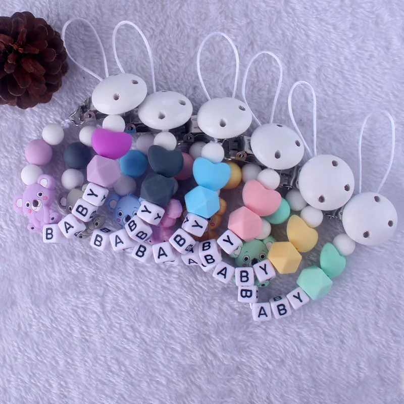 Cadenas para chupete de bebé personalizables con nombre personalizado, cadena anticaída, koala de silicona, Clips para chupete infantil, soporte