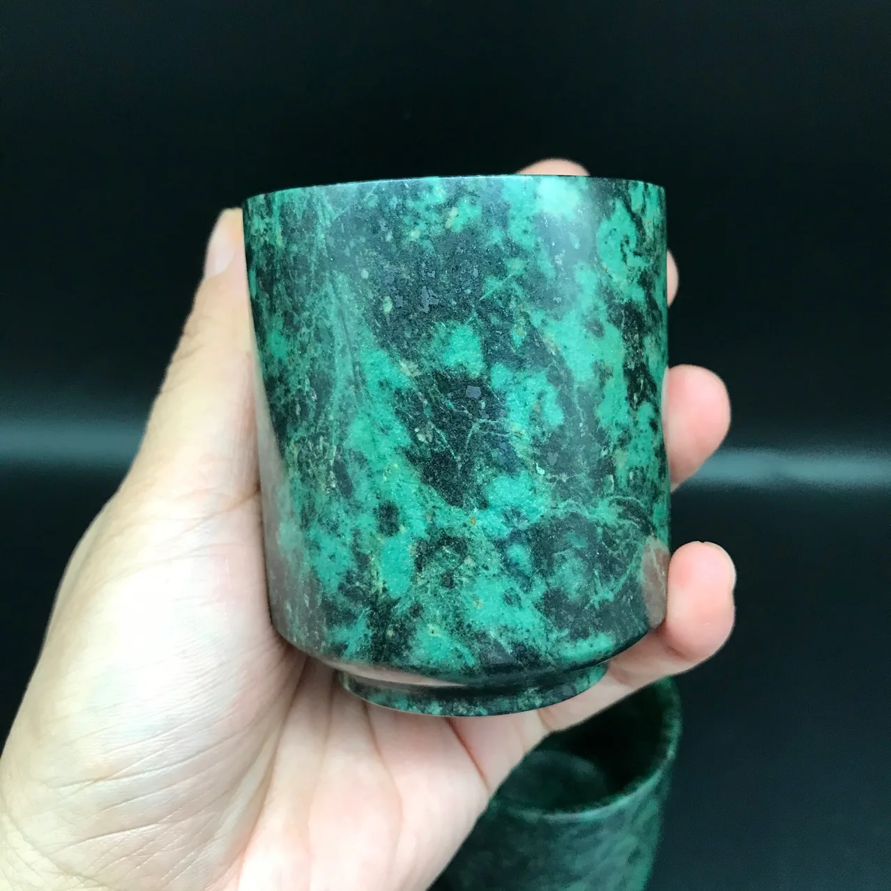 Dark Green Jade Teacups Health Gongfu Teaware Healing Magnetic Stone Straight Cup Genuine Chinese Jades Kung Fu Teaset