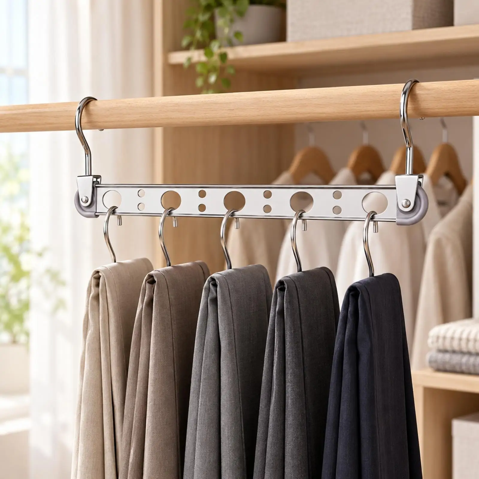 Metal Multi-Hole Clothing Hanger Rack Space Saving Perforated Bar Hanger Rack Slim Lightweight for Dormitory Students