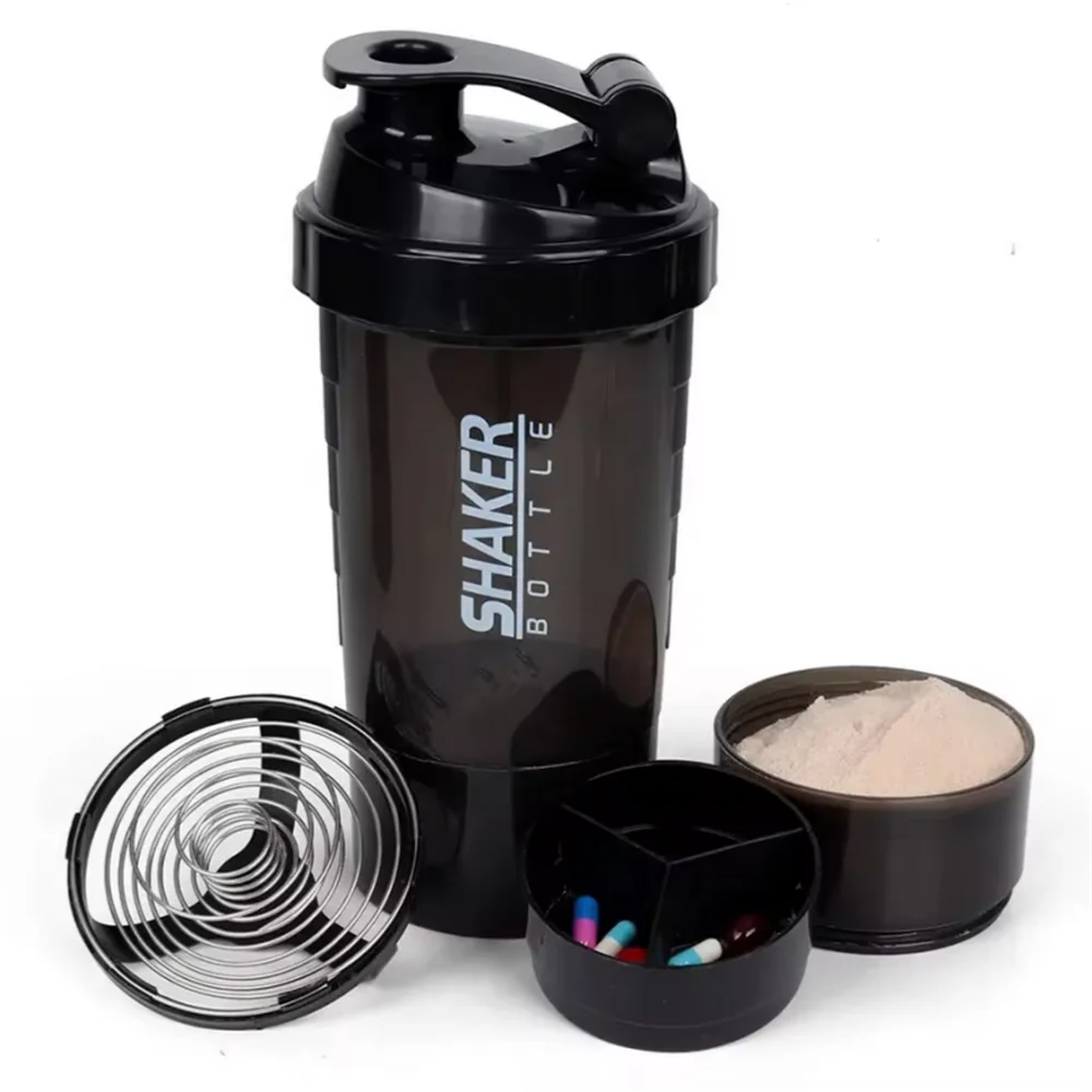 1pack Protein Shaker Bottle Portable 16oz Powder Shake Cup 3 Layers Shaker Protein Bottle Suitable For Sports Gym Fitness