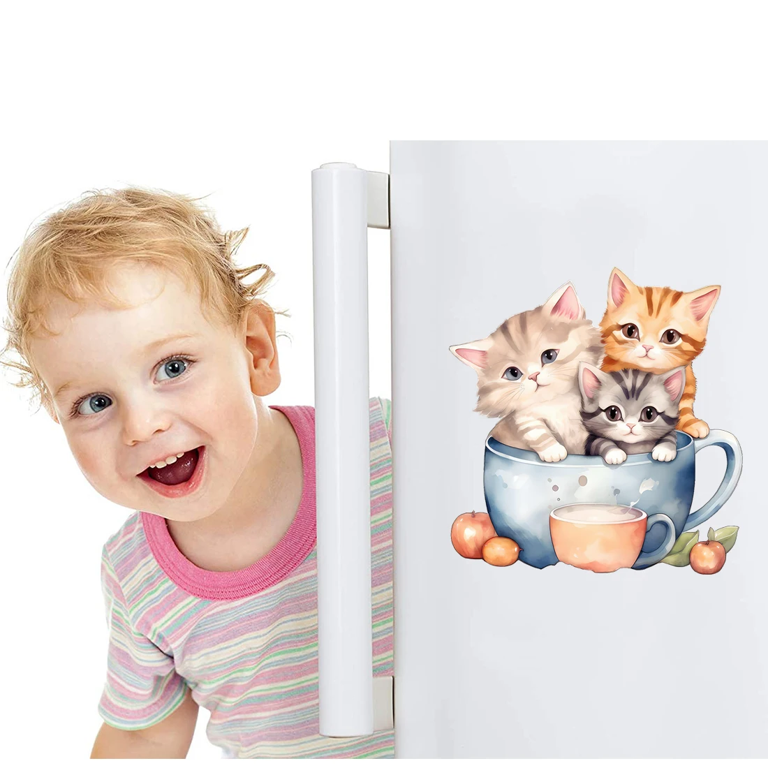 Three Ratels CM44 lovely Cup Cat Cartoon Refrigerator Kitchen Decal Children's Bedroom Wall Decal