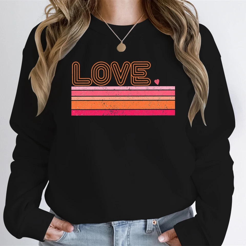 Retro Love Valentines Day Sweatshirts Women's Sweater Happy Valentine's Day Classic Hoodies Valentines Day Love Gift for Women