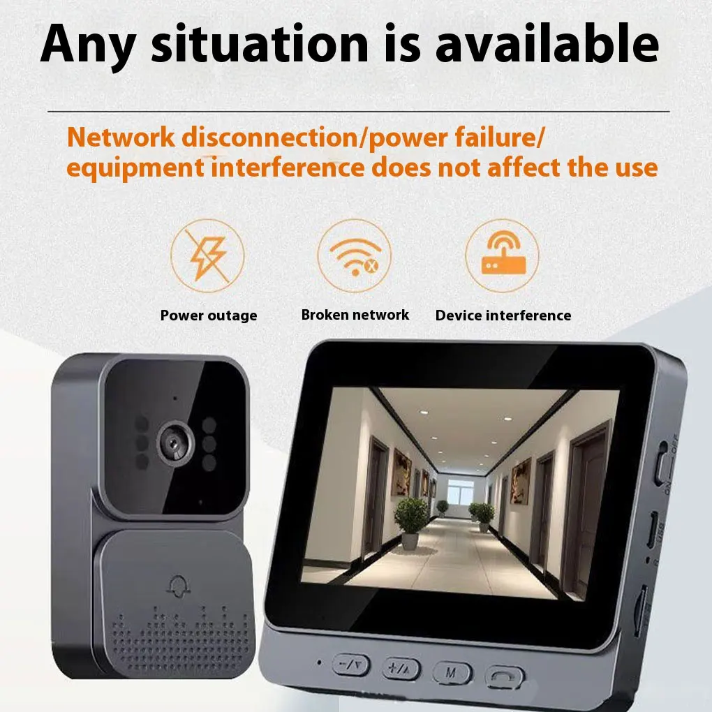 Smart WiFi Audio Video doorbell with IPS Screen Infrared Night Vision Doorbell Family Apartment Camera Two-way Talk