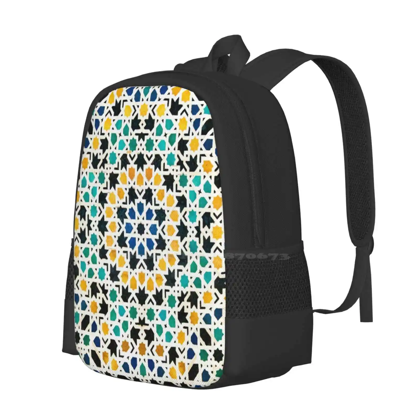 Alhambra Tessellation Teen College Student Backpack Pattern Design Bags Pattern Geometry Mosaic Ceramics Abstract Symmetry