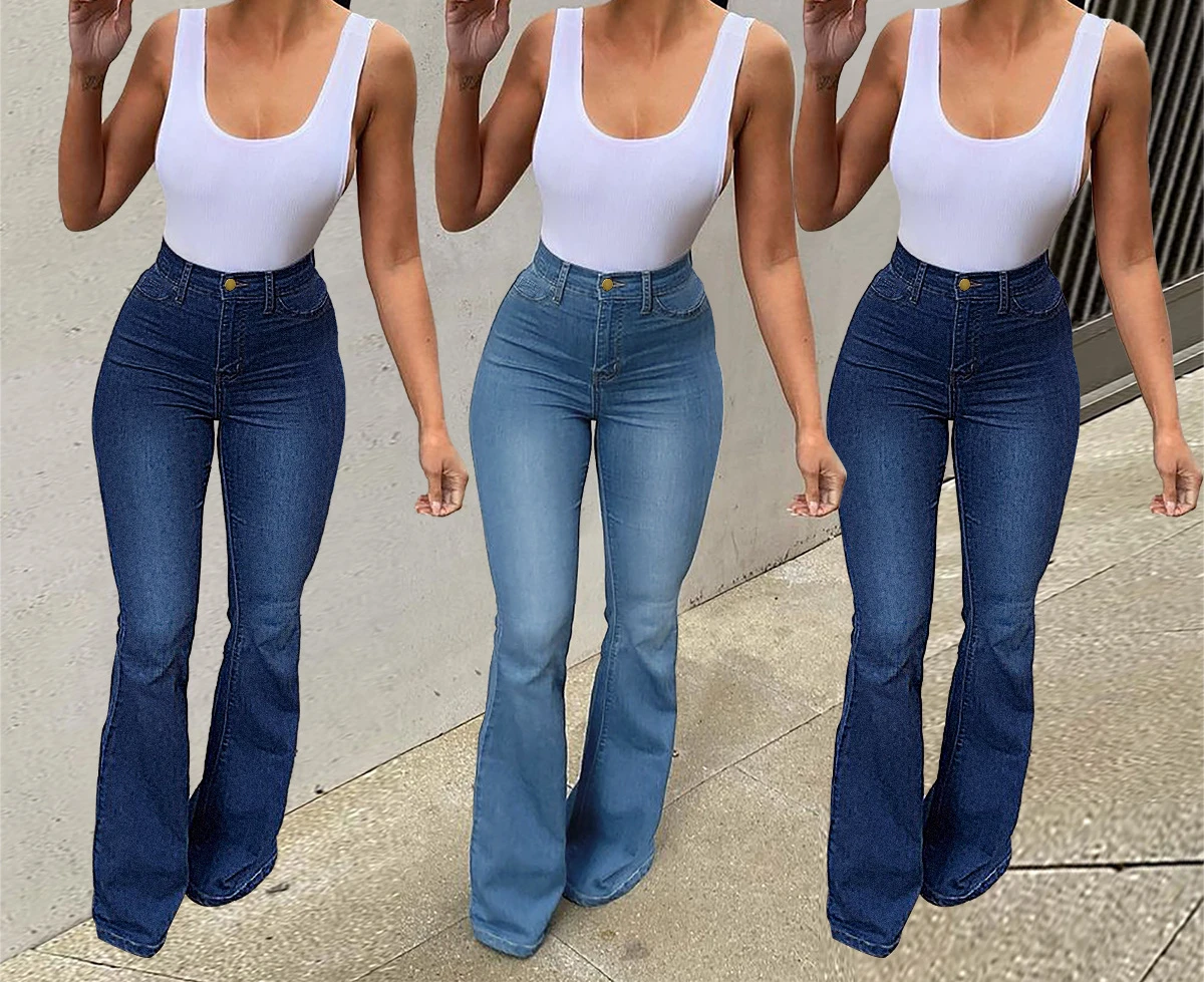 

Spring/Summer Women's Elastic High Waist Denim Trousers Casual Commuter Fashion Micro Horseshoe Pants Female and Lady Clothing