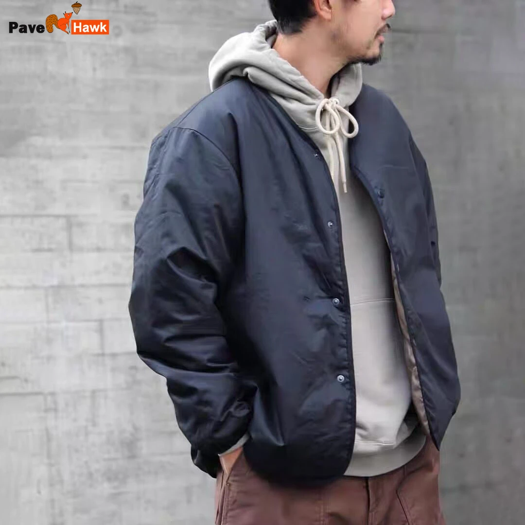 Mens Lightweight Double-sided Jacket Winter Cotton Double-sided Parkas Retro Quilted Casual Loose Collarless Coat Korean Outwear