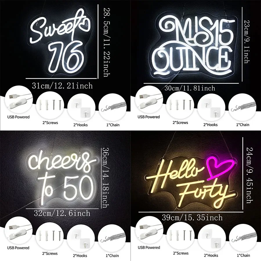 Birthday Series Cartel Led Letters Light Sign Spanish Usb for Bedroom Party Neon Gifts Friends. Icons Powered Bar Used Decor