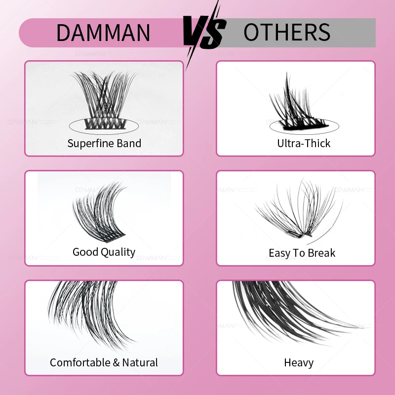 DAMMAN 6D DIY Eyelash Extension 8-16mm Mix Individual Lash Clusters Natural Segment Lashes False Eyelashes Makeup Tools