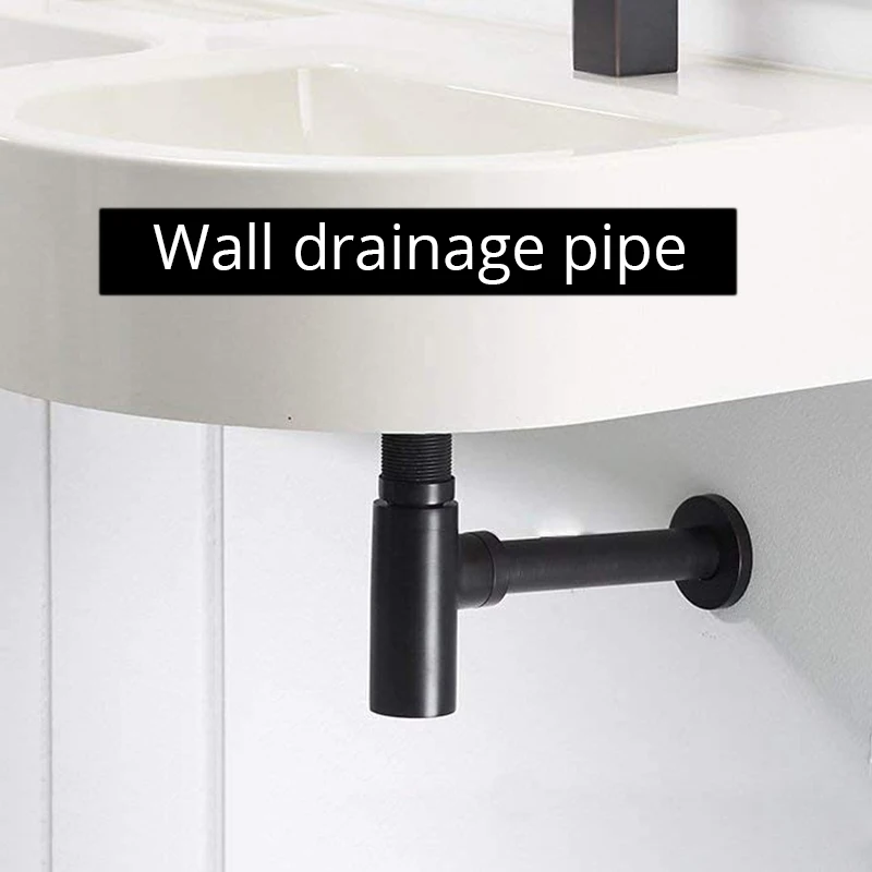 Wash Basin Bottle Plumbing P-Trap Bathroom Sink Siphon Drain Sewer Pipe Kit Luxury Matt Black High Quality Brass Body