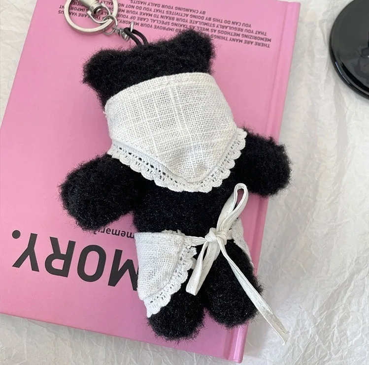 Ins Korean Style Exquisite Black Apron Bear Plush Doll Keychain Pendant Cartoon Cute Bear Plush Backpack Pendant Decorations