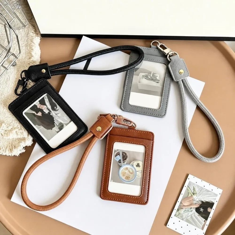New PU Leather Photcard Holders Keychain with Lanyard Kpop Photo Album Card Display 3 Inch Photo Frame Pendant Bag Decoration