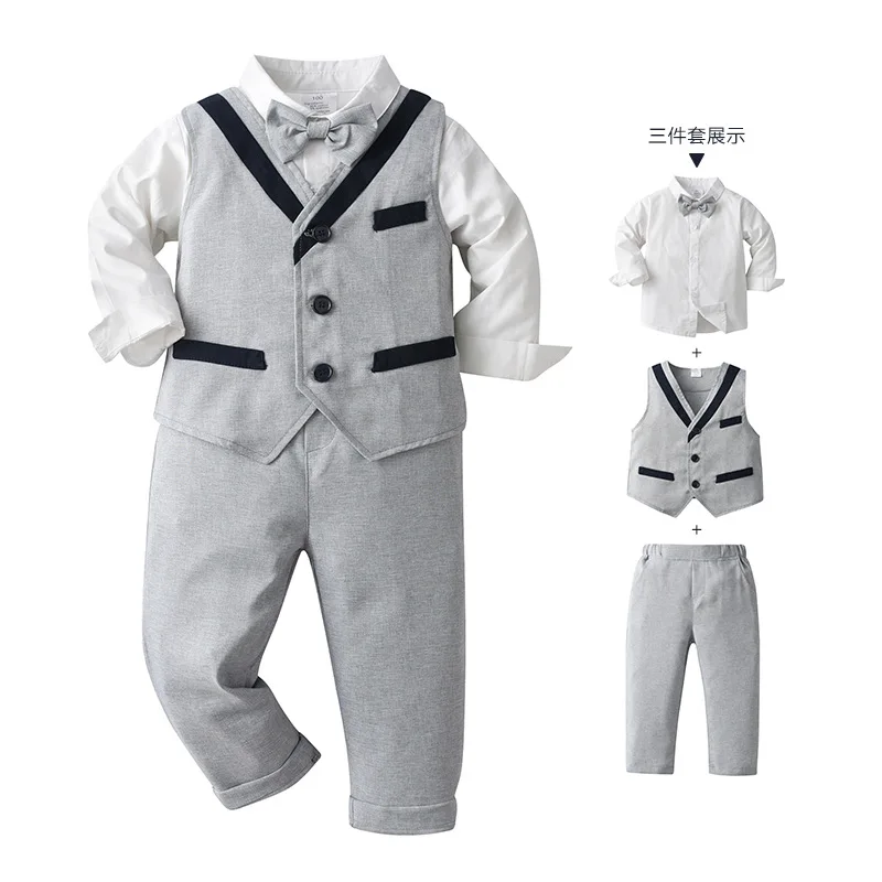 Baby Boy Costume Gentleman Bow tie Decorated Boys Birthday Vest Suit /Children Set 3500