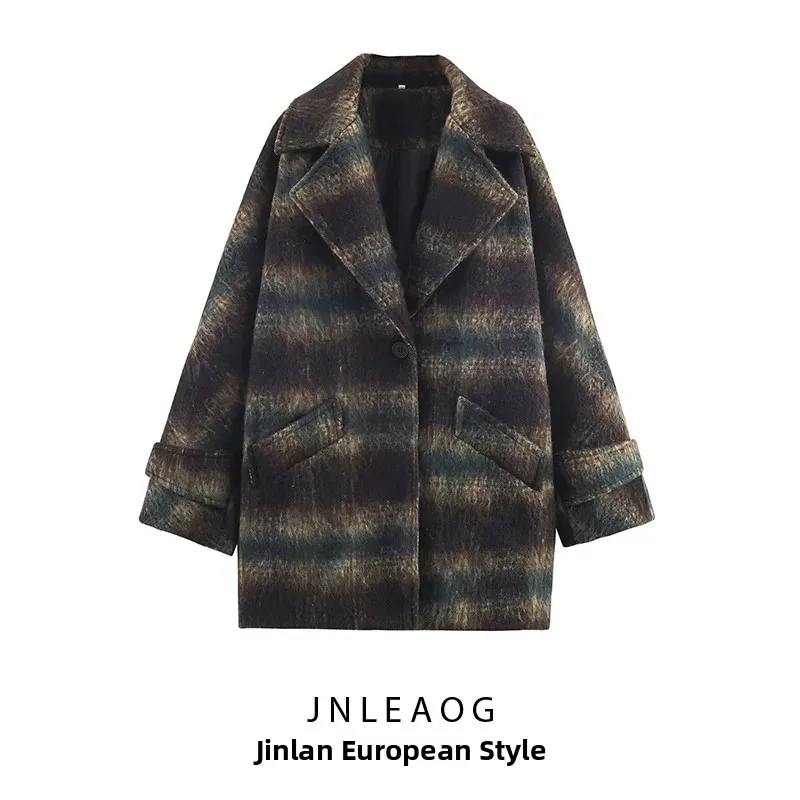 JNLEAOG Autumn New Women's Fashionable Plaid Mixed Short Pants Coat Outerwear Street Style Long Sleeve Polyester Fiber